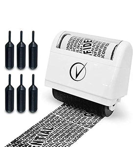 Identity Theft Protection Roller Stamps Wide Kit, Including 6-Pack Refills - Confidential Roller Stamp, Anti Theft, Privacy & Security Stamp, Designed for ID Blackout Security - Classy White