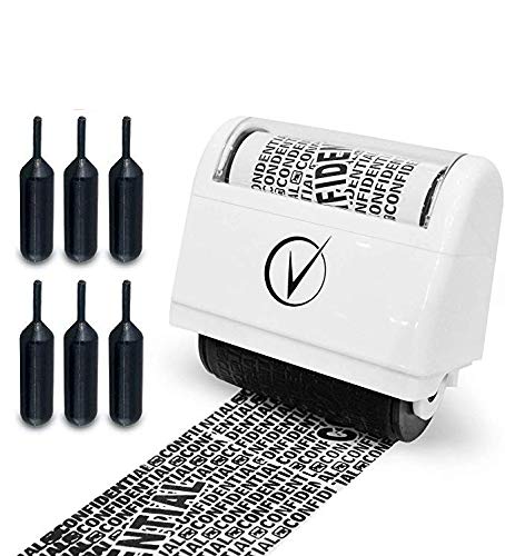 Identity Theft Protection Roller Stamps Wide Kit, Including 6-Pack Refills - Confidential Roller Stamp, Anti Theft, Privacy & Security Stamp, Designed for ID Blackout Security - Classy White