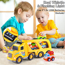 Load image into Gallery viewer, Bennol Construction Toy Trucks for 1 2 3 4 Year Old Boys, 5-in-1 Push and Go Toy Vehicle Carrier Truck with Light and Sound, Toddler Boys Toys Car for Boys Kids Aged 2+
