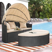 Load image into Gallery viewer, Homall Patio Furniture Outdoor Daybed with Retractable Canopy Wicker Furniture Sectional Seating with Washable Cushions for Patio Backyard Porch Pool Round Daybed Separated Seating (Beige)

