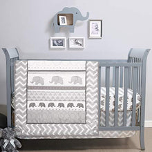 Load image into Gallery viewer, The Peanutshell Elephant Walk Crib Bedding Set | 3 Piece Unisex Nursery Set | Crib Quilt, Crib Sheet, Crib Skirt Included
