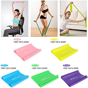 BSTPOWER 5 FT Resistance Bands Set,Professional Latex Elastic Exercise Bands All Workout-Set of 5