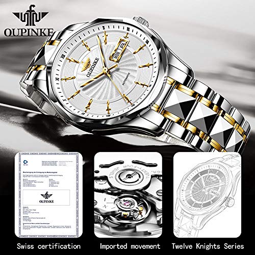 Load image into Gallery viewer, White Watches for Men Automatic Self Winding Mechanical Twelve Knights Luxury Business 5ATM Waterproof Calendar Men Wrist Watches