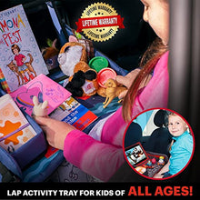 Load image into Gallery viewer, DMoose Kids Travel Tray, Toddler Car Seat Lap Activity Tray with Padded Comfort Base, Side Walls, Mesh Snack Pockets, Tablet Holder, Waterproof Car Seat, Stroller, Learn Area (Grey)
