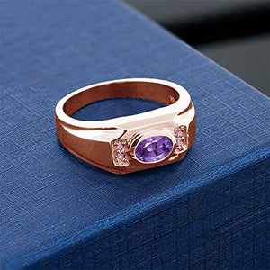 Gem Stone King 1.30 Ct Purple Amethyst Pink Lab Grown Diamond 18K Rose Gold Plated Silver Men's Ring (Size 11)
