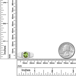 Gem Stone King 1.39 Ct Oval Green Peridot White Created Sapphire 925 Sterling Silver Men's Ring (Size 9)