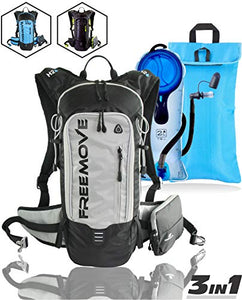 FREEMOVE Hydration Pack Backpack with 2 Liter Water Bladder and Cooler Bag, Lightweight, Fully Adjustable, Leakproof Multiple Pockets Camel Pack Gear for Hiking, Running, Cycling