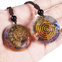 Load image into Gallery viewer, Nupuyai Ammonite Fossil Stone Pendant Necklace for Women Men, Snail Chakra Crystal Jewelry Adjustable Braided Cord 18&quot;-30&quot;
