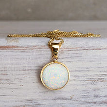 Load image into Gallery viewer, 14K Gold White Opal Necklace - 14K Solid Yellow Gold Dainty Necklace with October Birthstone Pendant, 12mm Large Size Opal Gemstone - Handmade Bridal Wedding Jewelry for Brides &amp; Classy Women
