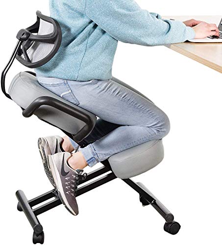 DRAGONN (by VIVO) Ergonomic Kneeling Chair with Back Support, Adjustable Stool for Home and Office with Angled Seat for Better Posture - Thick Comfortable Cushions, Gray (DN-CH-K02G)