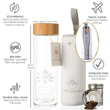 Load image into Gallery viewer, The Lotus Glass Tea Tumbler with Strainer &amp; Infuser Basket for Loose Leaf Tea. Leak-Proof Lid. BPA Free. Double-Walled Glass Travel Tea Cup. 15 ounces
