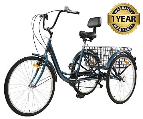 Sibosen Adult Tricycles for Women/Men, 7 Speed Adult Mountain Bikes Tricycles 24 Inch 3 Wheeled Mountain Trike Bicycles w/Carbon Steel Low Step-Through Frame Folding Basket - USA Warehouse Delivery