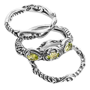 Carolyn Pollack Sterling Silver Green Peridot Gemstone Stackable Set of 3 Rings Size 9