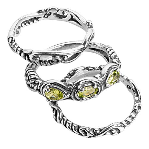Carolyn Pollack Sterling Silver Green Peridot Gemstone Stackable Set of 3 Rings Size 9