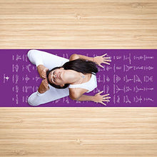 Load image into Gallery viewer, NewMe Fitness Instructional Yoga Mat, Purple - Printed w/ 70 Illustrated Poses, 24” Wide x 68” Long, for Women &amp; Men : Non Slip, Eco Friendly PVC, Non Toxic : for Home or Gym : 5mm Thick
