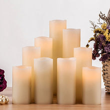 Load image into Gallery viewer, RY King Battery Operated Flameless Candles 4&quot; 5&quot; 6&quot; 7&quot; 8&quot; 9&quot; Set of 9 Real Wax Pillar LED Flickering Candles with Remote Control and Timer
