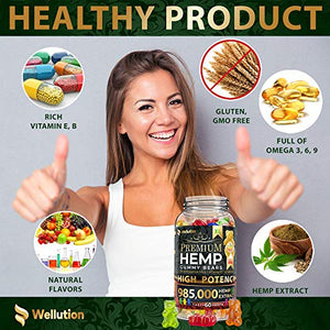 Hemp Gummies Premium 985,000 High Potency - Fruity Gummy Bear with Hemp Oil - Natural Hemp Candy Supplements for Pain, Anxiety, Stress & Inflammation Relief - Promotes Sleep and Calm Mood