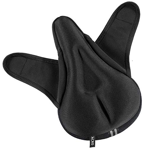 Zacro Gel Bike Seat Cover - Extra Soft Gel Bicycle Seat with Cross Straps and Reflecting Strip of The Bottom, Bike Saddle Cushion with Water&Dust Resistant Cover (Black)