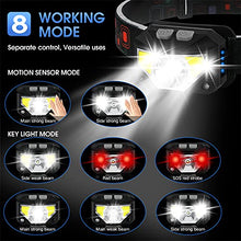 Load image into Gallery viewer, Headlamp Flashlight, LHKNL 1100 Lumen Ultra-Light Bright LED Rechargeable Headlight with White Red Light, 2-PACK Waterproof Motion Sensor Head Lamp, 8 Modes for Outdoor Camping Running Cycling Fishing
