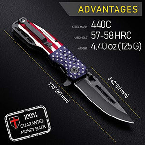 Spring Assisted Knife - Pocket Folding Knife - Military Style - Boy Scouts Knife - Tactical Knife - Good for Camping Hunting Survival Indoor and Outdoor Activities Mens Gift 6681 F
