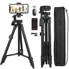Load image into Gallery viewer, Phone Tripod Nagnahz 55inch Video Recording Tripod Stand with Bluetooth Remote 360 Panorama Pan Head Travel Portable Selfie Stick Extendable Tripod for Mobile Phones iPhone 11/Xs/X/8/Gopro/Camera
