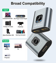 Load image into Gallery viewer, HDMI Switch 4k@60hz Splitter, GANA Aluminum Bidirectional HDMI Switcher 2 in 1 Out, Manual HDMI Hub Supports HD Compatible with Xbox PS5/4/3 Blu-Ray Player Fire Stick Roku (1 Display at a Time)
