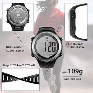 EZON Heart Rate Monitor and Chest Strap,Exercise Heart Rate Monitor,Sports Watch with HRM,Waterproof,Stopwatch,Hourly Chime T007