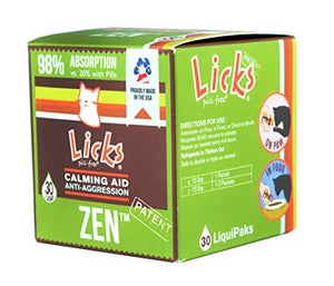 Licks - Zen Cat Calming - Cat Anxiety Relief- Cat Calming- LiquiPaks - 30 Use