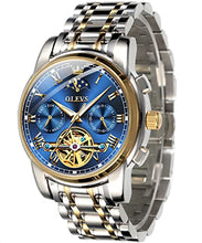Load image into Gallery viewer, Men Watch Blue Automatic Easy Reader Moon Phase Mechanical Dress Luxury Wristwatch Stainless Steel Waterproof Luminous Date Gold
