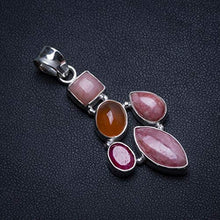 Load image into Gallery viewer, Natural Rhodochrosite,Cherry Ruby and Carnelian Indian 925 Sterling Silver Pendant 2" T1667
