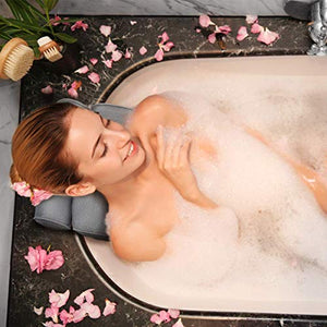 ESSORT Bath Tray and Bath Pillow Combo, Air Mesh Bathroom Cushion for Head, Neck, Shoulder Support, Bathtub Caddy Tray Adjustable Holder