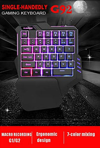 CHUNUO One-Handed Mechanical Gaming Keyboard, USB Wired Rainbow Letters Glowing Luminous with Wrist Rest, Gaming Keyboard Set (Keyboard + Ordinary Mouse)
