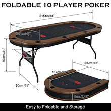 Load image into Gallery viewer, PEXMOR Foldable 10 Player Poker Table, Folding Blackjack Casino Card Game Table with Stainless Steel Cup Holders &amp; Padded Rails, Portable Texas Holdem Poker Table
