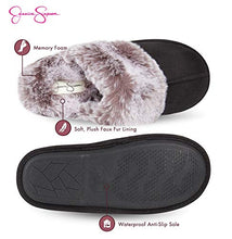 Load image into Gallery viewer, Jessica Simpson Women's Comfy Faux Fur House Slipper Scuff Memory Foam Slip on Anti-Skid Sole, Black, Small
