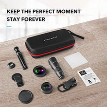Load image into Gallery viewer, Phone Camera Lens, NOVPOT Pro Phone Lens Kit, 25X Zoom Telephoto Lens, 0.45X Wide Angle Lens &amp; 15X Macro Lens Compatible with iPhone,iPad,Most Android Phones and Smartphones with Tripod
