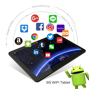 Android Tablet 10 Inch, 5G WiFi Tablet with Dual Camera, 16GB Storage, Android 8.1 Tablets PC, Quad-Core Processor, Google Certified, 1280x800 IPS HD Display, Bluetooth, GPS, FM - Black