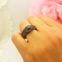 Load image into Gallery viewer, Dazzlingrock Collection Black Rhodium Plated 10K Round Amethyst &amp; Black Diamond Halo Engagement Ring Set, White Gold, Size 5
