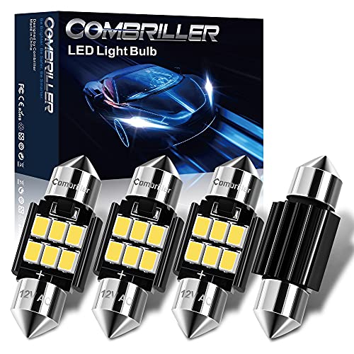 Combriller DE3175 Led Bulb DE3021 DE3022 Led Festoon Bulb 31MM Led Bulb 6000K White Super Bright, Canbus Error Free Festoon Led Bulb For Interior Dome Light, Map Light, License Plate Lights, Pack Of 4
