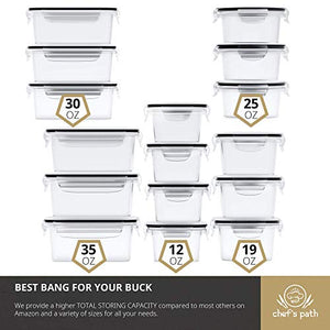 Food Storage Containers Set - Airtight Plastic Containers with Easy Snap Lids (16 Pack) - Leak Proof Kitchen & Pantry Organization - BPA-Free - 16 Chalkboard Labels & Marker - Chef’s Path