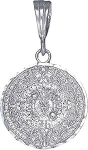 eJewelryPlus Sterling Silver Aztec Calendar Mayan Sun Charm Pendant Necklace Diamond-Cuts 20mm (with 18" Sterling Silver Rolo Chain)