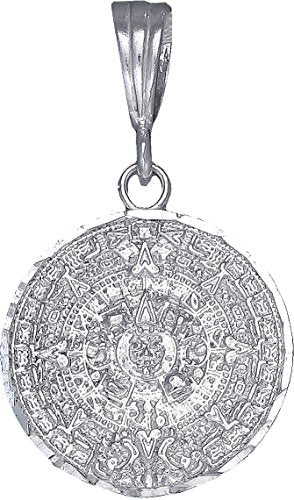 eJewelryPlus Sterling Silver Aztec Calendar Mayan Sun Charm Pendant Necklace Diamond-Cuts 20mm (with 18