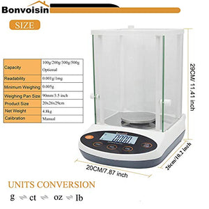 Bonvoisin Analytical Balance 300gx1mg Precision Lab Scale Digital Electronic Scale 1mg Laboratory Analytical Scale LCD Display Scientific Scale with Windshield (300g, 0.001g)