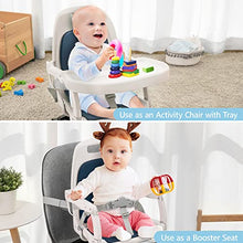 Load image into Gallery viewer, TILLYOU Foldable Baby Booster Seat with Removable Tray, Portable High Chair for Dining Table, Traveling, Adjustable 5-Position Height Baby Chair, Deep Blue

