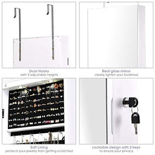 Load image into Gallery viewer, Giantex Wall Door Jewelry Armoire Cabinet with Full-Length Mirror, 2 LEDs Lockable Large Storage Jewelry Organizer with Wide Mirror, Makeup Pouch, Bracelet Rod, Jewelry Amoires w/ 2 Drawers (White)
