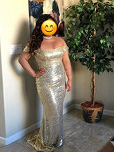 Load image into Gallery viewer, YSMei Women's Long Sequins Evening Celebrity Dress Mermaid Off Shoulder Prom Wedding Gowns Green 8
