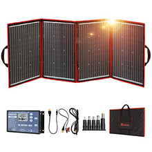 Load image into Gallery viewer, DOKIO 220w 18v Portable Foldable Solar Panel Kit (29x21inch, 11.7lb) Solar Charger with Controller 2 USB Output to Charge 12v Batteries/Power Station (AGM, Lifepo4) Rv Camping Trailer Emergency Power
