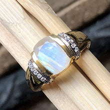 Load image into Gallery viewer, Natural Rainbow Moonstone, White Topaz 14k Gold Over 925 Solid Sterling Silver Engagement Ring Size 6, 7, 8, 10
