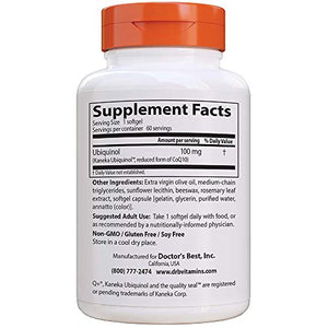 Doctor's Best Ubiquinol with Kaneka QH, Non-GMO, Gluten Free, Soy Free, Heart Health, 100 mg, 60 Softgels