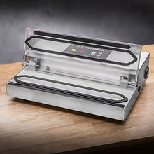 Load image into Gallery viewer, Avid Armor Vacuum Sealer Machine - A100 Stainless Construction, Clear Lid, Commercial Double Piston Pump Heavy Duty 12" Wide Seal Bar Built in Cooling Fan Includes 30 Pre-cut Bags and Accessory Hose
