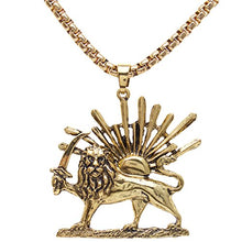 Load image into Gallery viewer, Asoodehdelan Gold Pt Iranian Persian Lion Sun Shir Khorshid Pahlavi Necklace Iran Farvahar (24&quot; Gold Chain)
